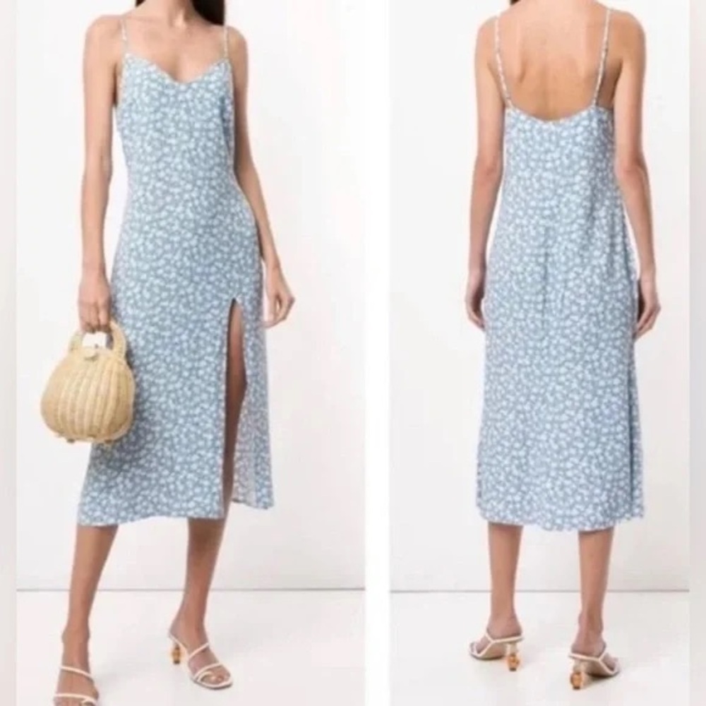 Reformation Crimini Blue White Floral Slip Midi Dress Size 12 - Picture 3 of 12